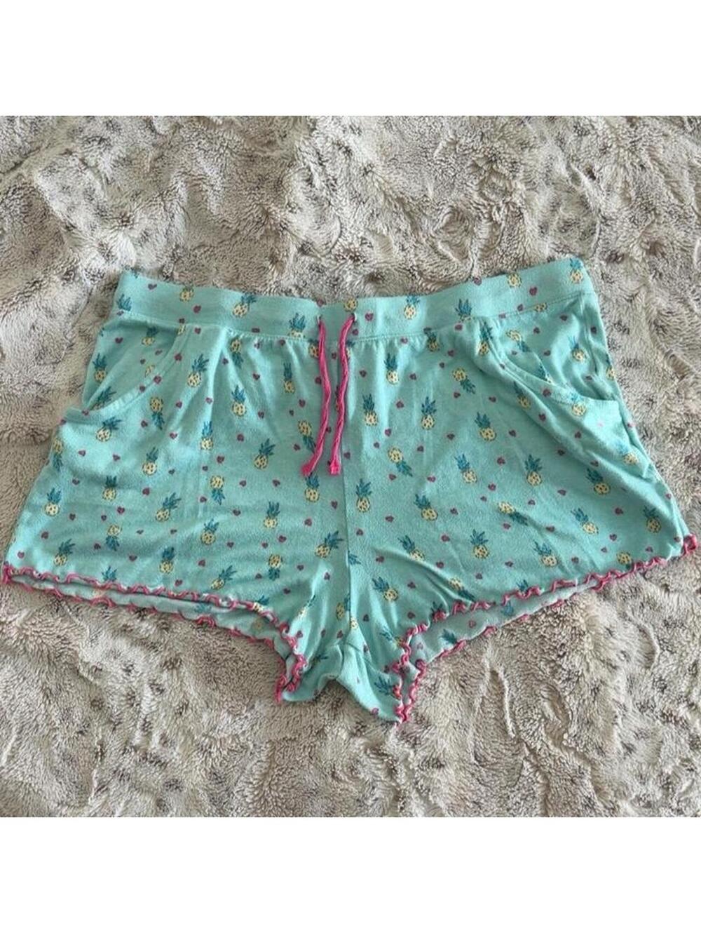 secret treasures teal pineapple print shorts with pink trim